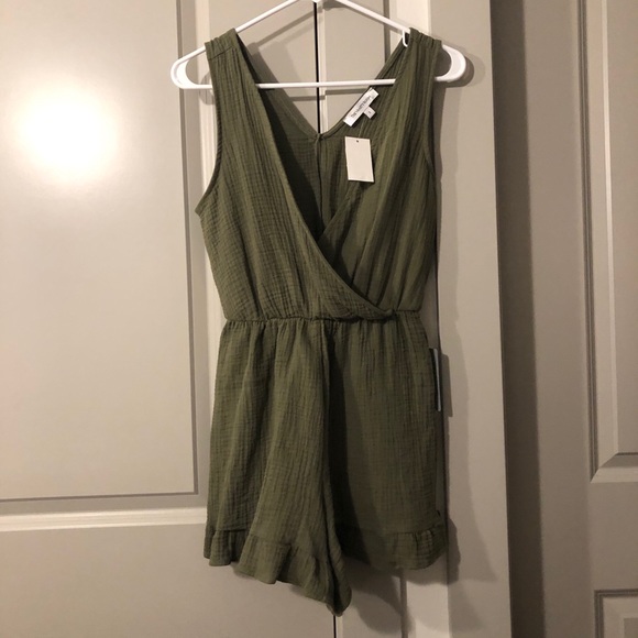 The Vanity Room Pants - SPRING CLEANING! Olive Green V-Neck Ruffled Romper